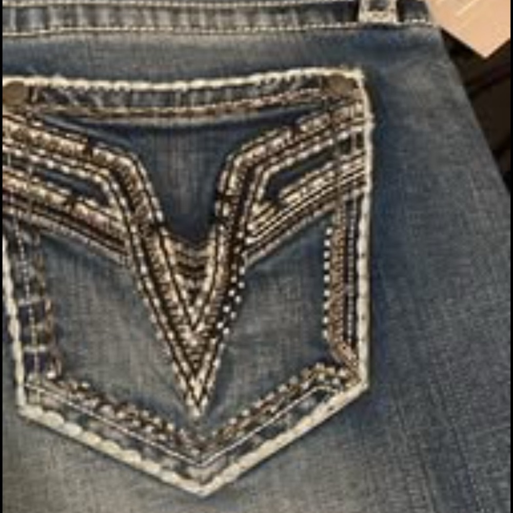 Vigoss Blue Jeans with Intricate White Stitching - Picture 2 of 7